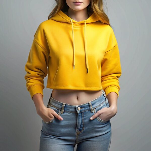 Women Crop Hoodie Mustard Yellow