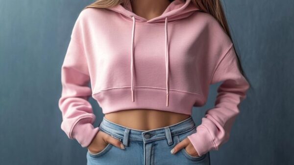 Women Crop Hoodie Baby Pink