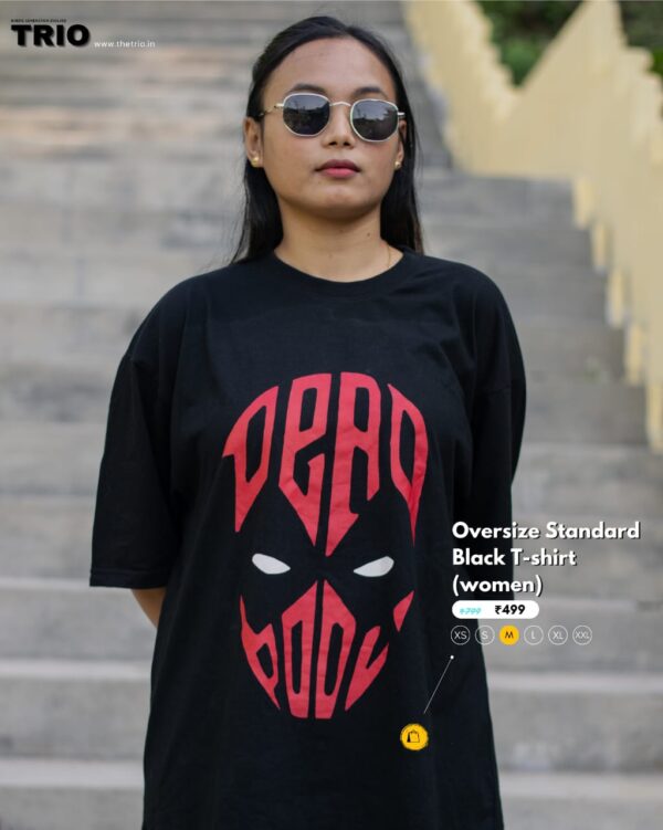 Women's Round Neck Oversized Classic T-Shirt Black (Deadpool)