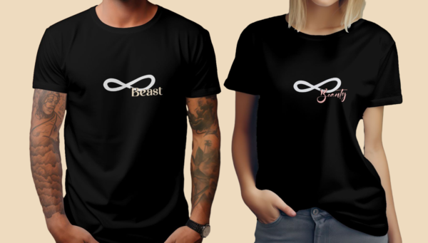 Couple's Round Neck Standard T-shirt ( Black )