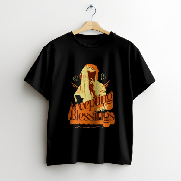 Women's Round Neck Oversized Classic T-Shirt Black (Blessings) - Image 2