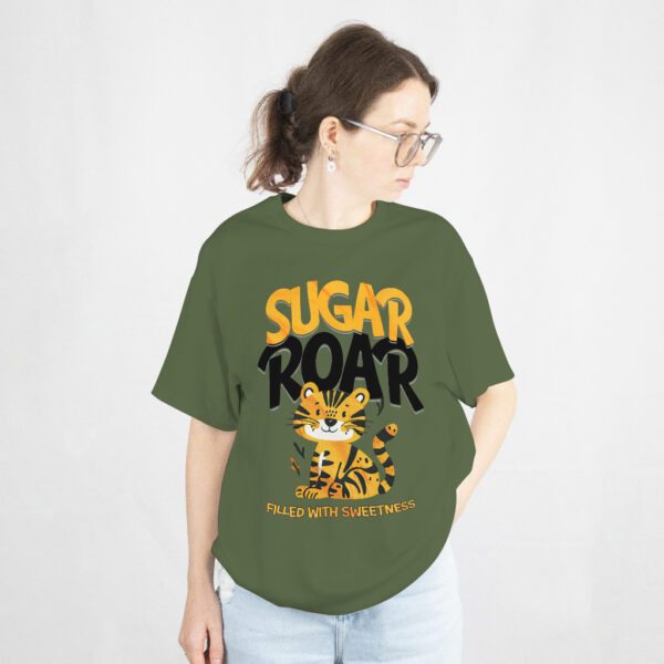 Women's Round Neck Oversized Classic T-Shirt Olive Green (Sugar Roar)