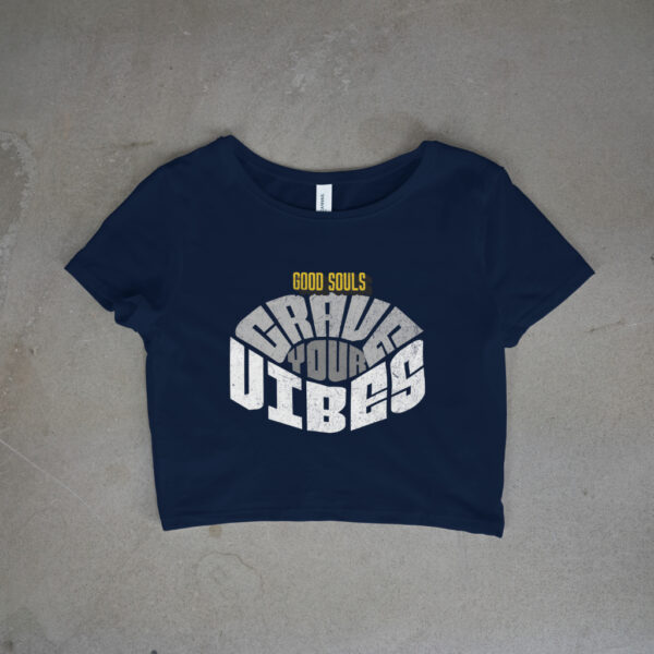 Women's Round Neck Crop Top Navy Blue (Crave Your Vibes) - Image 2